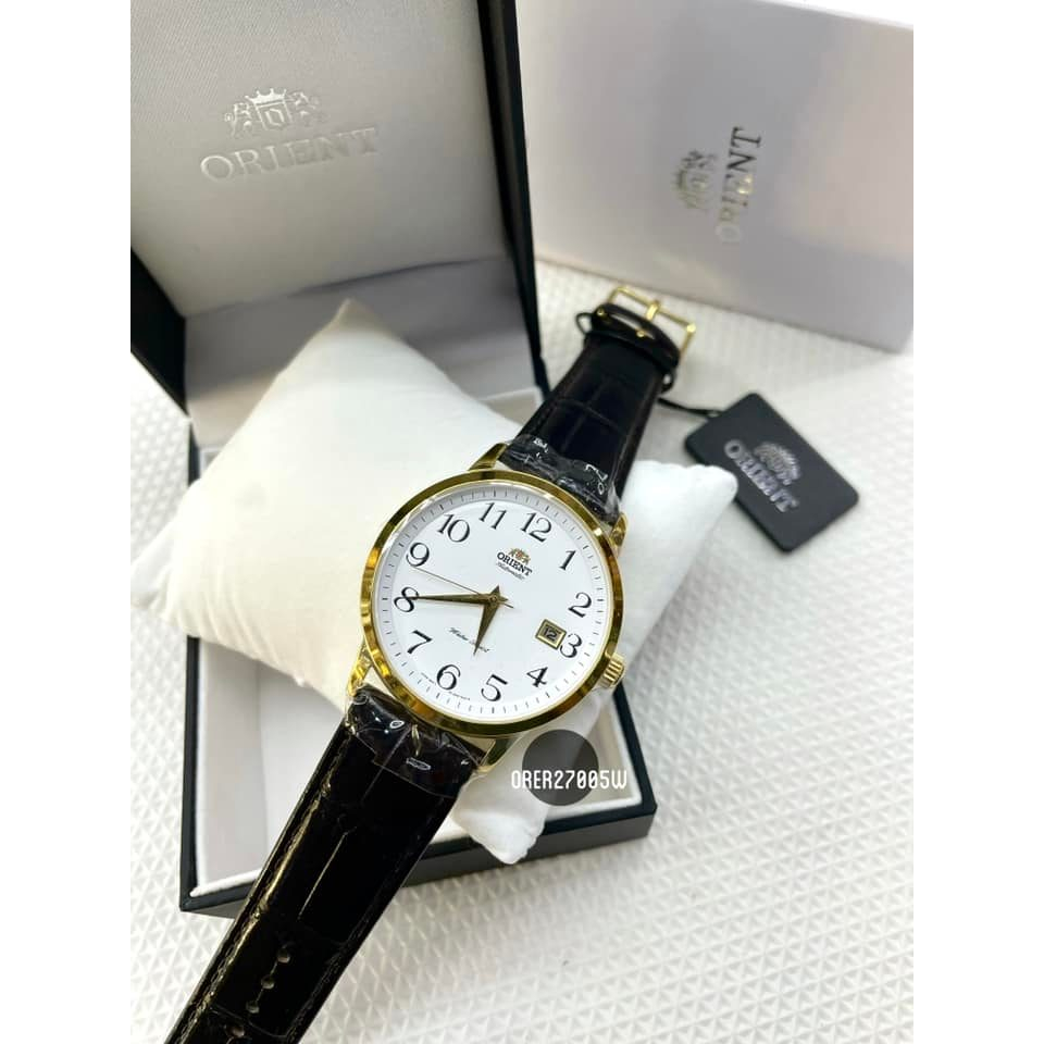 ORIENT Symphony Contemporary Mechanical นาฬิกาข้อมือ Automatic รุ่น ORER27005W (ขนาด 41 มม. หน้าปัดสีขาว สายหนังวัวสีดำ)