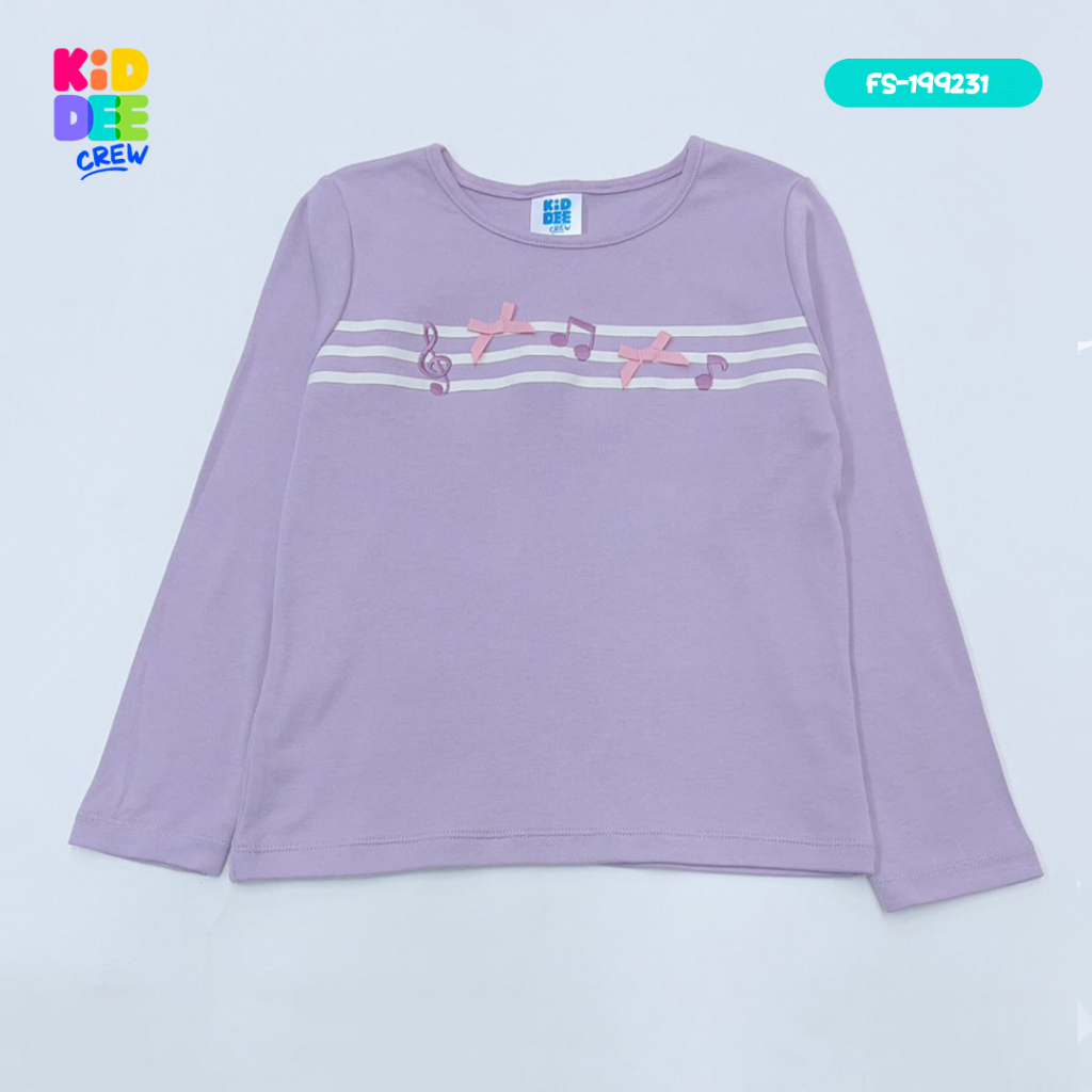 KiddeeCrew เสื้อเด็ก เสื้อแขนยาวม่วงมีโบว์ เหมาะสำหรับอายุ 1-14 ปี