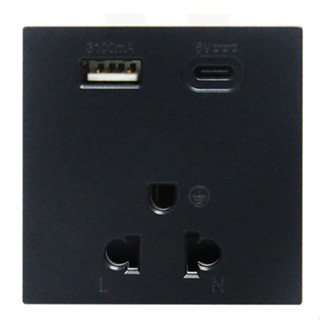 Luxury Style [SAHN] Local Socket with USB&amp;USBC ปลั๊ก เต้ารับสามรู พร้อม USB และ USBC รุ่น Ellis (E10LUSBC)