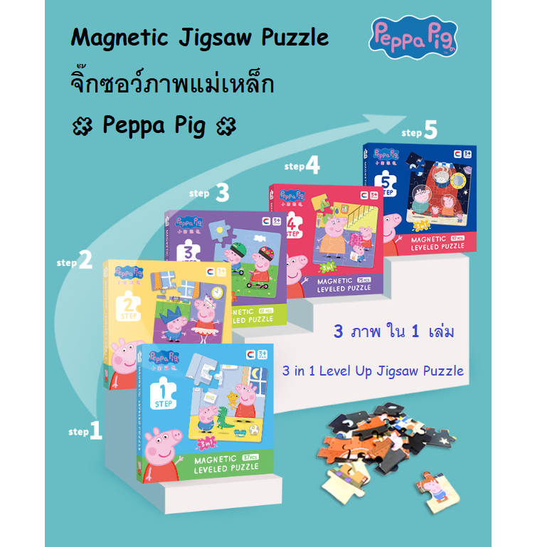 จิ๊กซอว์แม่เหล็ก · Peppa Pig · Magnetic Jigsaw Puzzle · 3 in 1 · Leveled Up · Step By Step