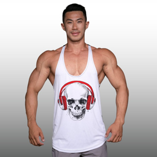 SKULL เสื้อกล้ามเพาะกายทรงคลาสสิค Bodybuilding Dry Fit Gym Tank Top