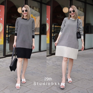 🌈🌿🌼🌺🌸🤎🧡🇰🇷 Knit Shinori Long Sleeve Patch Pleat Dress