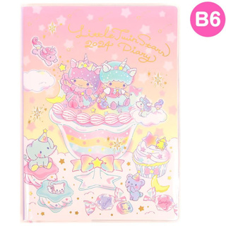 สมุด 2024 Schedule Book เล่มหนา B6 ลาย Little Twin Stars - Sweets สีชมพู ขนาด 13.5 x 18.7 x 1.3 ซม. (192 หน้า)