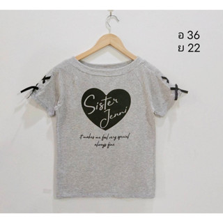 เสื้อยืด สีเทา แต่งโบว์ที่แขน Brand Sister Jenni  งาน japan  size M อก 36 ยาว 22