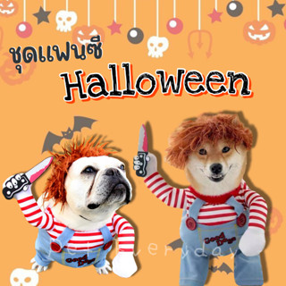 Halloween Chucky ชุดแฟนซีสัตว์เลี้ยง  แต่งตัวฮาโลวีน ชุดแมวแฟนซี เสื้อน้องหมา