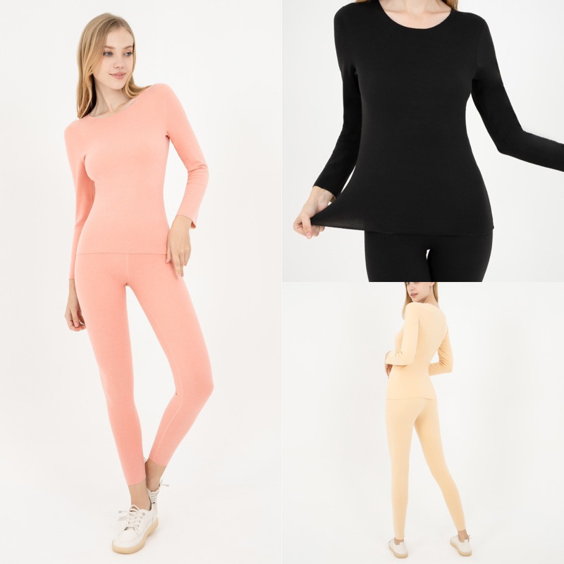 umore.made ✨ Soe heattech เซตชุดฮีทเทคลองจอน 250g. ชุดชั้นในกักเก็บความร้อน เสื้อแขนยาว+กางเกงขายาว❄️