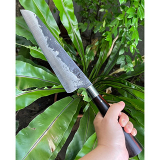 มีดเชฟ Chef Knife มีดทำอาหาร มีดเดินป่า มีดสนาม มีดแคมป์ มีดเหน็บ ใบ 10” ตีร้อนชุบแข็ง ผิวไฟ ด้ามไม้พะยูงไฟ