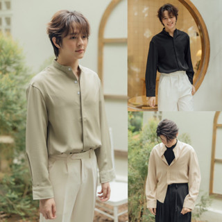 𝙆𝙄𝙉𝙎 | Twill long sleeve shirt เสื้อเชิ้ตคอจีน (รหัส : KN81)