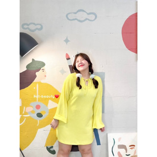 Mini Dress plus size คอผ่าแต่งเชือกคอแขนกระดิ่ง