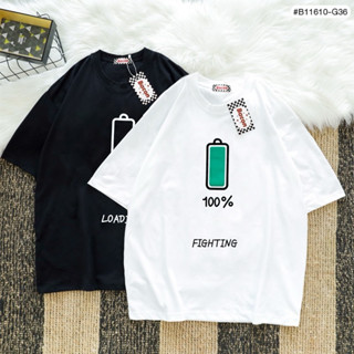 🌟STF_SHOP🌟เสื้อยืดโอเวอร์ไซ สกรีนลาย LOADING 1% FIGHTING 100%งานดำ-ขาว รอบอก46 ยาว 28 ผ้าCotton