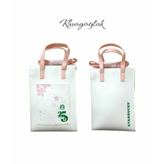 🛒พร้อมส่ง.🛒Starbucks mini tote bag pinkสีขาวชมพู ลุคคุณหนูหวานสดใส🌸🌿