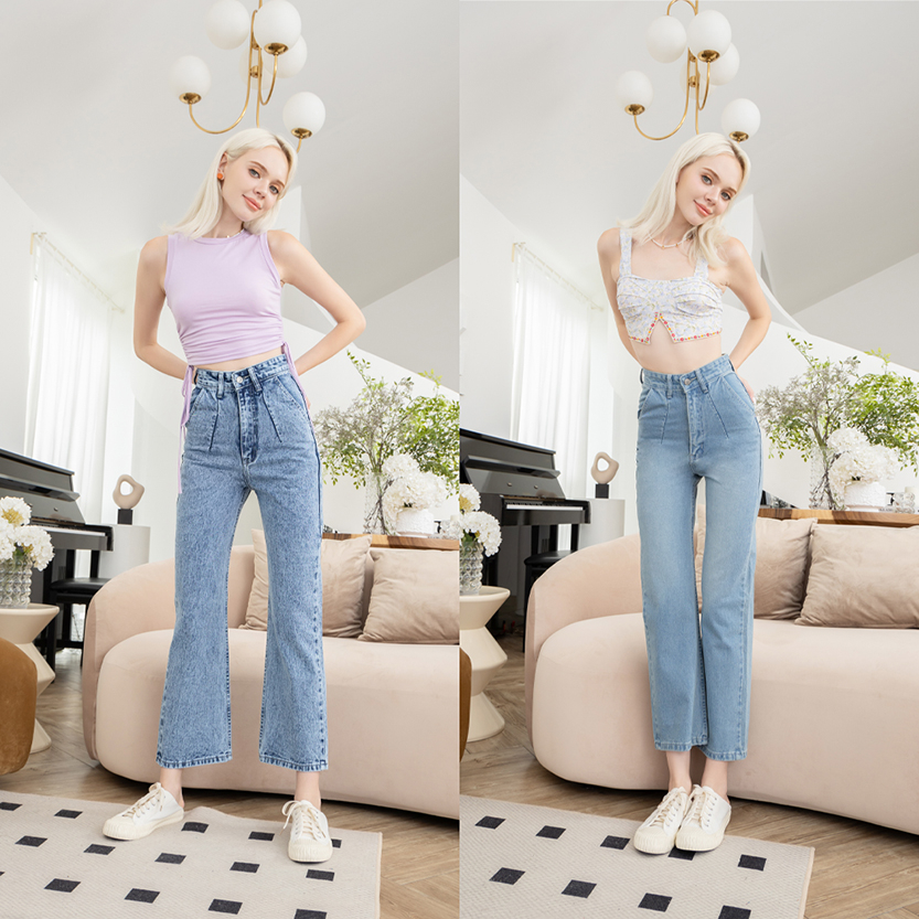 (ส่งฟรี) HIWARI JEANS รุ่น H1 กางเกงยีนส์ผ้านิ่มทรงกระบอก Superstar เอวสูง