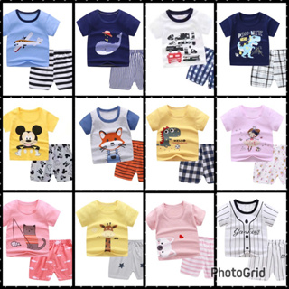 [พร้อมส่ง] เสื้อผ้าเด็ก เซตสองชิ้น ลายการ์ตูนน่ารัก เสื้อแขนสั้น + กางเกงขาสั้น