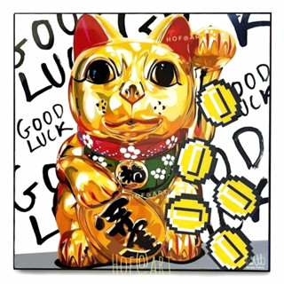 Maneki Neko แมวกวัก ญี่ปุ่น มาเนกิ เนโกะ Cat สายมู Good luck โชคลาภ รูปภาพ​ติด​ผนัง​ pop art แมว แต่งบ้าน ของขวัญ