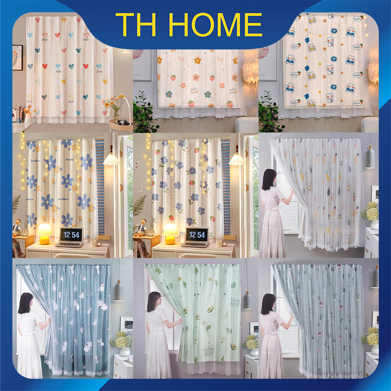 TH HOME ม่านหน้าต่าง ผ้าม่านประตู สองชั้น โปร่งแสง ตีนตุ๊กแก ไม่ต้องเจาะผนัง ติดตั้งง่าย มีหลายขนาดให้เลือก
