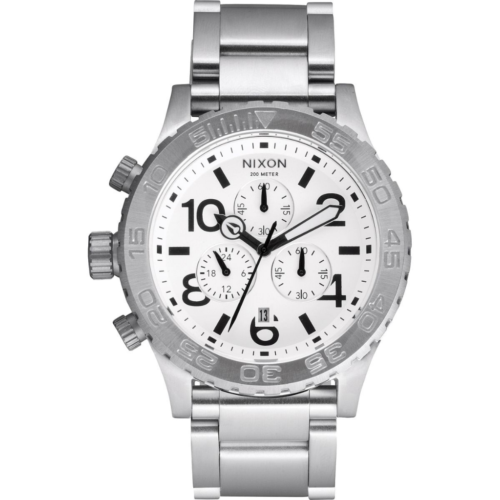 NIXON 42-20 Chrono Silver White Unisex Watch (แถมสายหนัง)