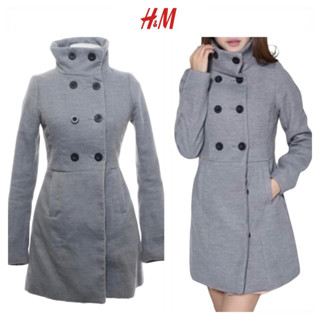 เสื้อโค้ท 💢H&amp;M 💢  PEA COAT โค้ทสักหลาดกันหนาว สีเทา งานแท้💯% (WY1096)