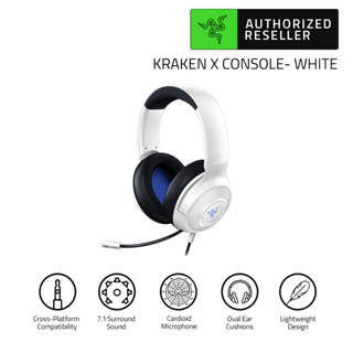 Razer Kraken X Console - For PC/PS4/PS5 With 7.1 surround sound Software 3.5mm Wired Gaming Headset Console - White (หูฟังเกมมิ่ง)