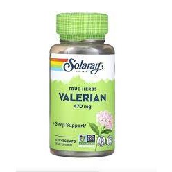 Valerian แก้นอนไม่หลับ Solaray, Valerian, 470 mg, 100 VegCaps