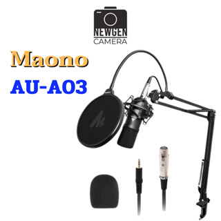 ไมโครโฟน Maono AU‐A03 Condenser Microphone Kit Podcast Mic with Boom Arm Microphone Stand มีสินค้าพร้มจัดส่ง