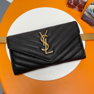 (In Stock) Saint Laurent YSL โลโก้กระเป๋าใส่เหรียญกระเป๋าสตางค์ยาวผู้หญิง