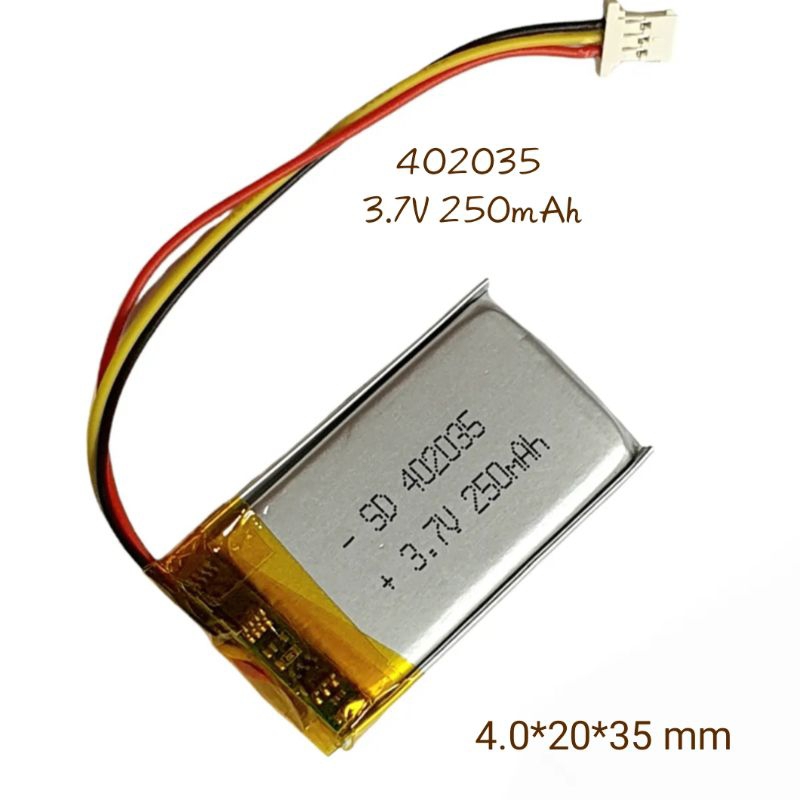 402035 250mAh 3.7v สามสาย 3Pin แบตเตอรี่ Battery กล้องติดรถยนต์ แบตกล้อง หูฟัง MP3 MP4 MP5 DIY Steer