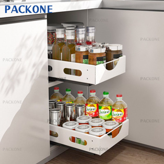 PACKONE ชั้นวางเครื่องเทศ ดึงออกตู้ออแกไนเซอร์ เลื่อนชั้นเก็บของออก สำหรับห้องครัว ห้องนั่งเล่น