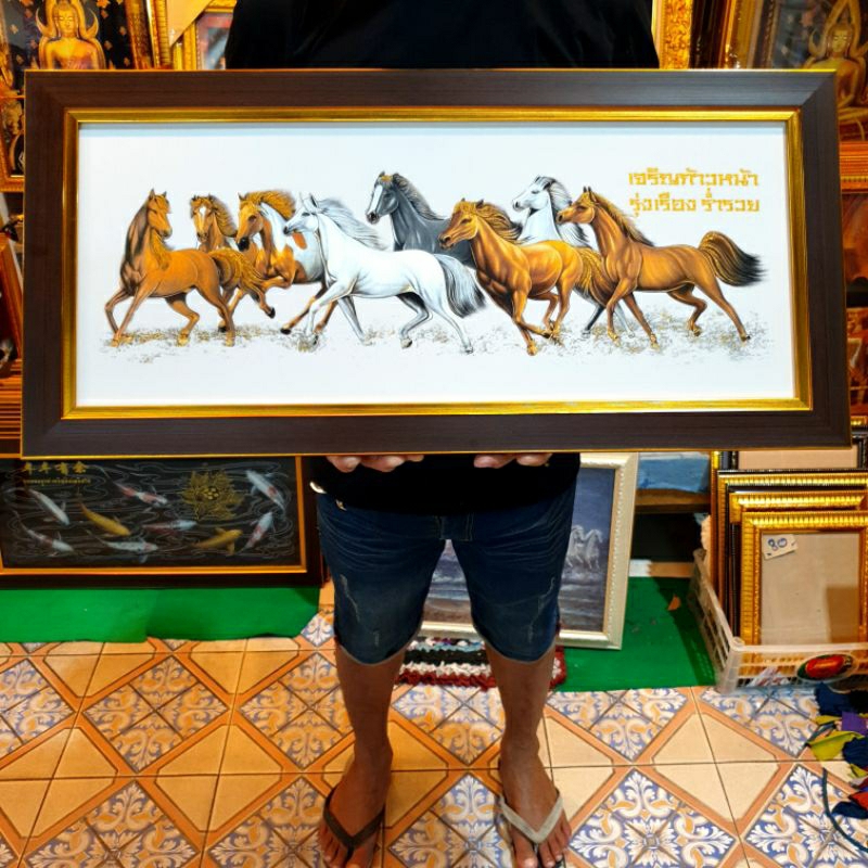 กรอบรูป ม้า ภาพม้า ม้ามงคล ม้าแปดเซียน ม้า8ตัว ภาพม้าเรียกทรัพย์ ภาพเสริมฮวงจุ้ย เจริญก้าวหน้า รุ่งเรือง ร่ำรวย ของขวัญ