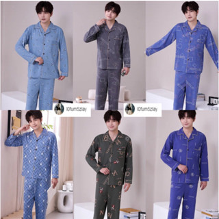 XL-3XL (ราคาถูกที่สุด) ชุดนอนผู้ชาย，ชุดนอน l0fum5zlay ผ้าฝ้ายคุณภาพสูง， ความสะดวกสบายในการสวมใส่， ขายาว+เสื้อ