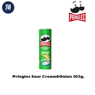 Pringles Sour Cream&amp;Onion พริงเกิลส์ รสซาวครีมและหัวหอม มันฝรั่งทอดกรอบ ขนาด 102 กรัม(g.)BBE:07/2024