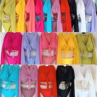 ชุดว่ายน้ำ3ชิ้น เสื้อ+กางเกง+เสื้อคลุมT424