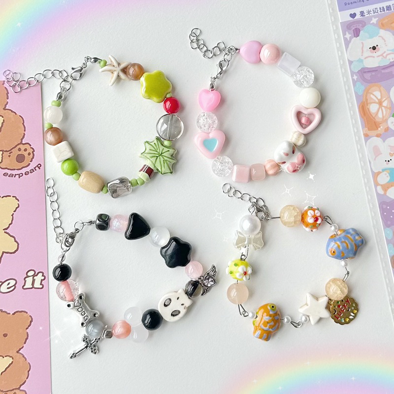 Sebofficial | Bracelet ꒱ กำไลข้อมือลูกปัดเซรามิก กำไลลูกปัด แบบตะขอปรับระดับ Handmade y2k