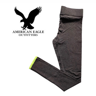 American Eagle กางเกงเลกกิ้งขายาว ผู้หญิง ออกกำลังกาย สีเทา ปลายขาขอบเขียว