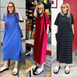 Yunaka เดรสสาวอวบ เดรสยาวคอกลมแขนสั้น อก 46-58” เอว 46-58” Oversize Style Dress