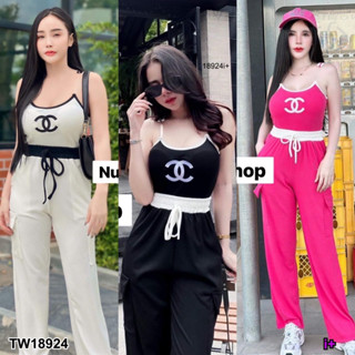 TW18924 Set 2 ชิ้น เสื้อเสริมฟองน้ำปักลาย+ กางเกงขายาว