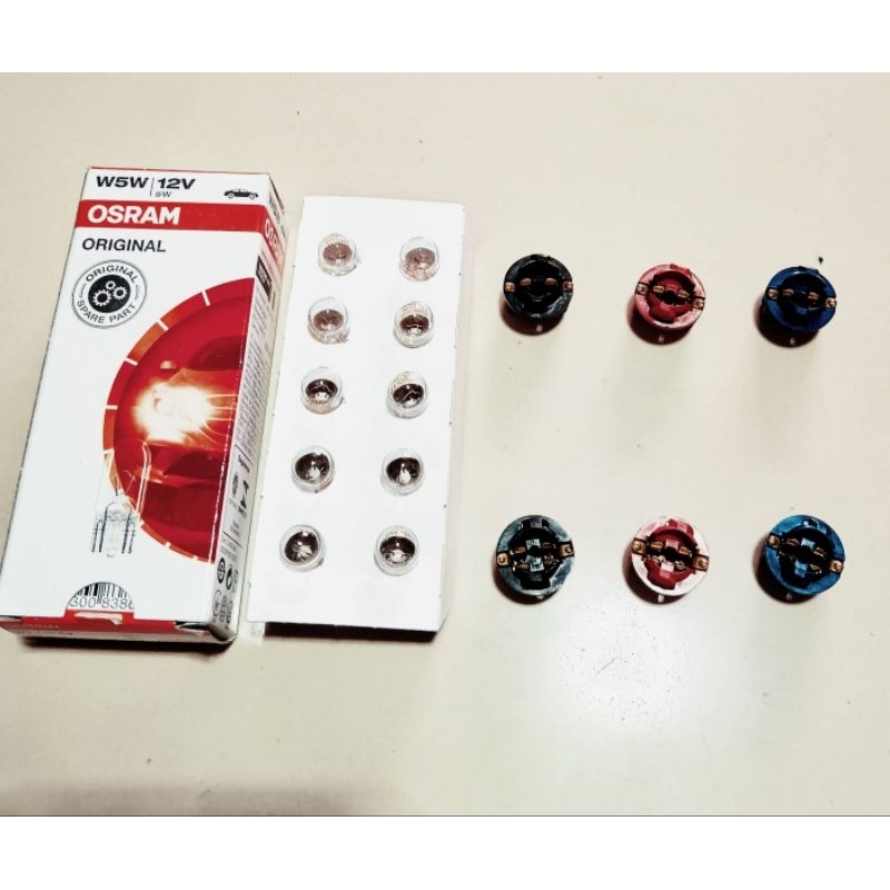 ขั้วหลอดเสียบ T10 พร้อมหลอดเสียบ T10 12V.5 W/24V.5W.Osram แท้ (ราคาต่อ 1 ชุด)