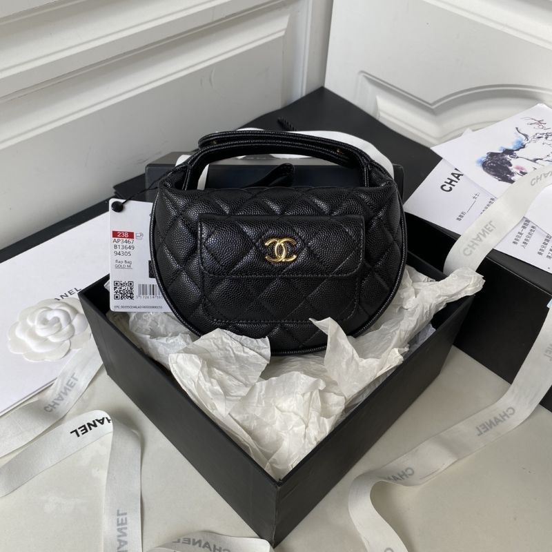 Chanel round caviar mini clutch with top handle bag 23B
