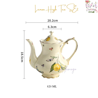 Violet Flamingo ชุดน้ำชาลายเลมอนและดอกไม้ สีครีม รุ่น Lemon High Tea Set ในชุดมีกาน้ำชาและแก้วจานรอง 2 ชุด