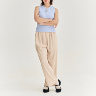 Theremin New beach pants (white, black, ligth beige)กางเกงทรงกระบอกผ้ายืดเอวยาวยืด