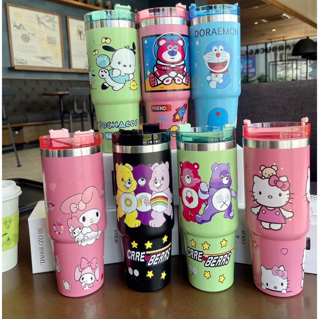 แก้วเก็บความเย็นลายการ์ตูนน่ารัก 30oz/890ML เก็บร้อน-เย็นได้ 10ชม-12ชม SUS304 (พร้อมส่งจากไทยทุกวัน 1-3 วัน)