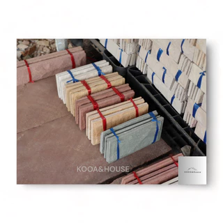 หินทรายธรรมชาติ สีแดง ติดผนัง ปูเสาปูพื้น ขนาด 10x20 cm.
