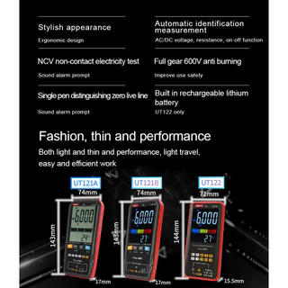 แท้ ส่งจากไทย UNI-T สมาร์ทมัลติมิเตอร์แบบดิจิตอล UT121A UT121B UT122 AC DC เครื่องทดสอบแรงดันไฟฟ้ามัลติมิเตอร์ True R