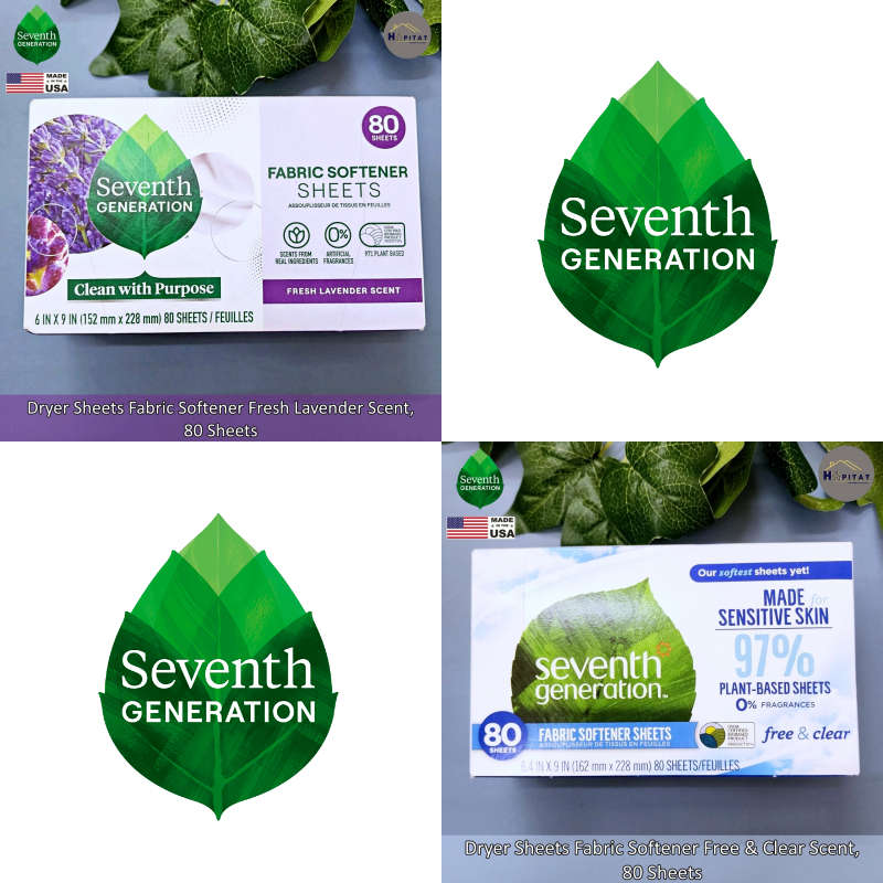 {Seventh Generation®} Dryer Sheets Fabric Softener Scent, 80 Sheets แผ่นหอมอบผ้า แผ่นปรับผ้านุ่ม