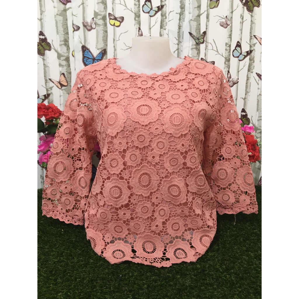เสื้อลูกไม้สวย อก36-38นิ้ว #เสื้อลูกไม้สาวอวบ#แขนยาว ลายสวย รุ่น3801