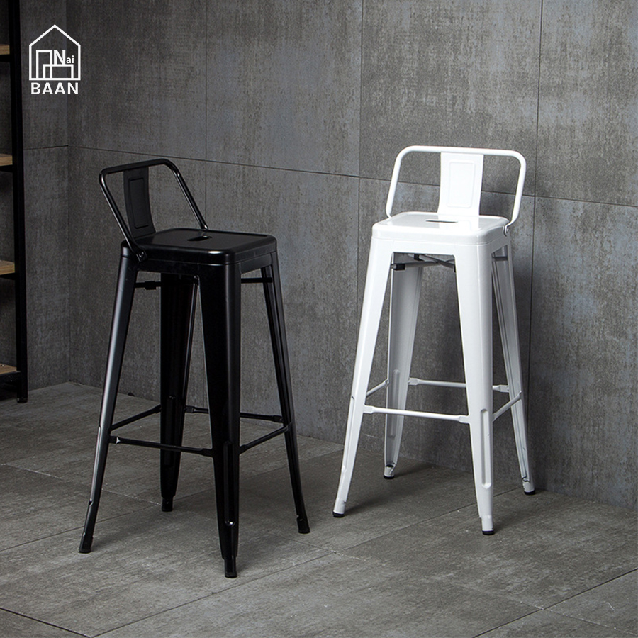Naibaan เก้าอี้บาร์ ทรงสูง เก้าอี้บาร์เหล็กมีพนักพิง วางซ้อนได้ เก้าอี้คาเฟ่ Chair