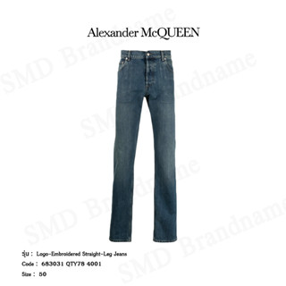 Alexander McQueen กางเกงยีนส์ รุ่น Logo-Embroidered Straight-Leg Jeans Code: 683031 QTY78 4001