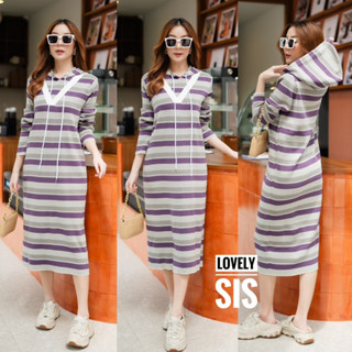 🌈🌿🌺🌼🌸💜🧡🇰🇷Knit Stripe Hood Long Sleeve  Maxi Dress