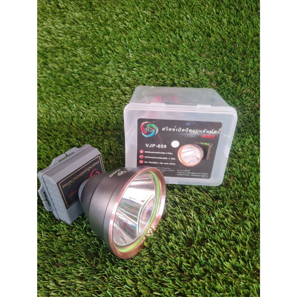 VJP-609 ไฟฉายคาดหัว LED 400W ไฟฉายแรงสูง ไฟฉายพกพา  แสงขาว แสงวอร์ม Headlamp Rechargeable