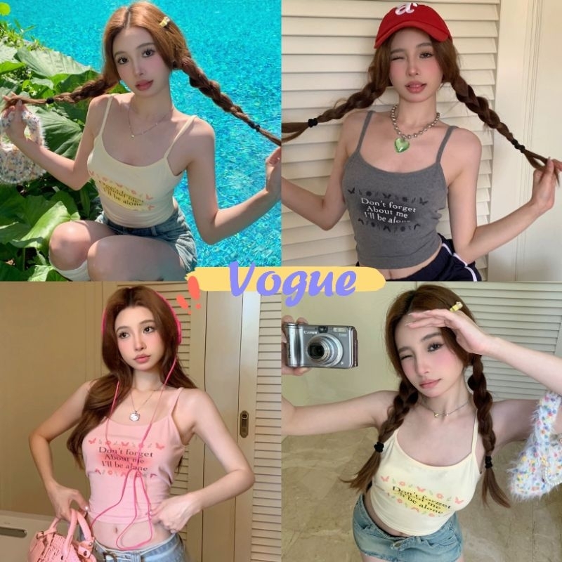 Vogue🌟พร้อมส่ง🌟 เสื้อสายเดี่ยว มีฟองน้ำ ลายตัวอักษรดอกไม้ สีพาสเทล (FY2040/FY2039/FY2039-1) -H