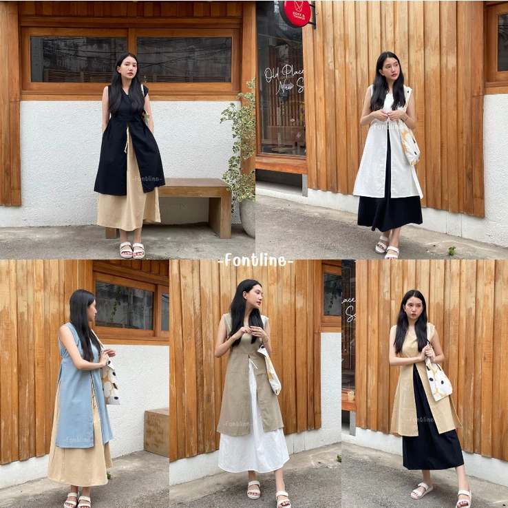 [มี3รอบอก] ชุดเดรสแขนกุดน่ารักสุดชิค แหวก3ทาง พรางหุ่น ผ้าฝ้ายเกรดฟอกนุ่ม ทรงเกาหลีสไตล์มินิมอล (V35)